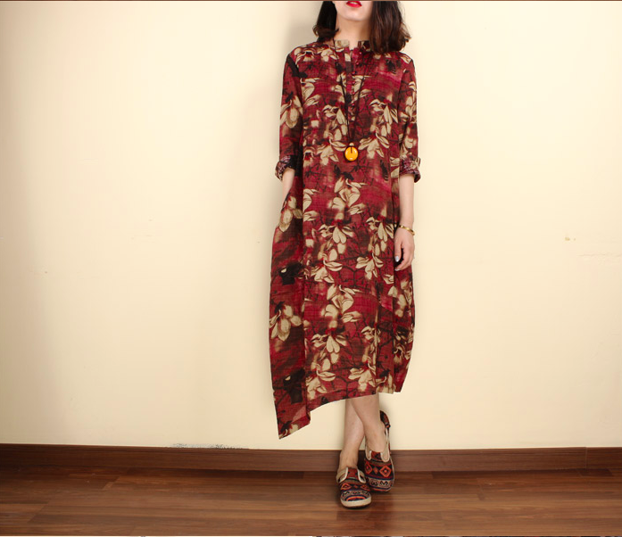 WD7426 Floral Dress Maroon