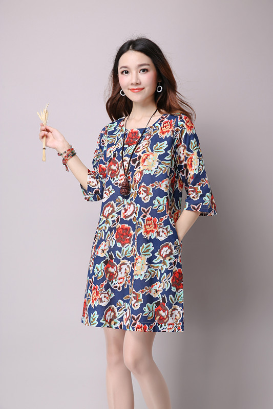 WD7431 Sweet Floral Dress Blue