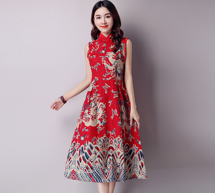 WC3770 Elegant Fashion Cheongsam Red