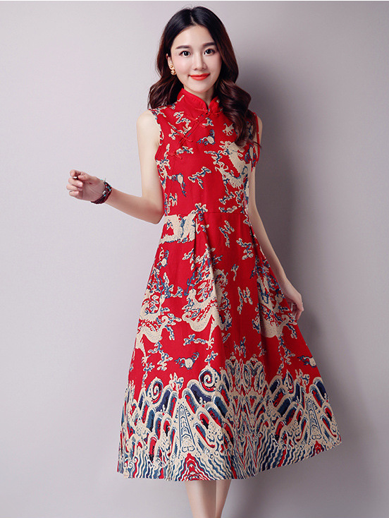 WC3770 Elegant Fashion Cheongsam Red