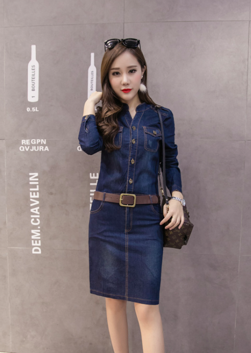 WD7483 Fashion Denim Dress Blue