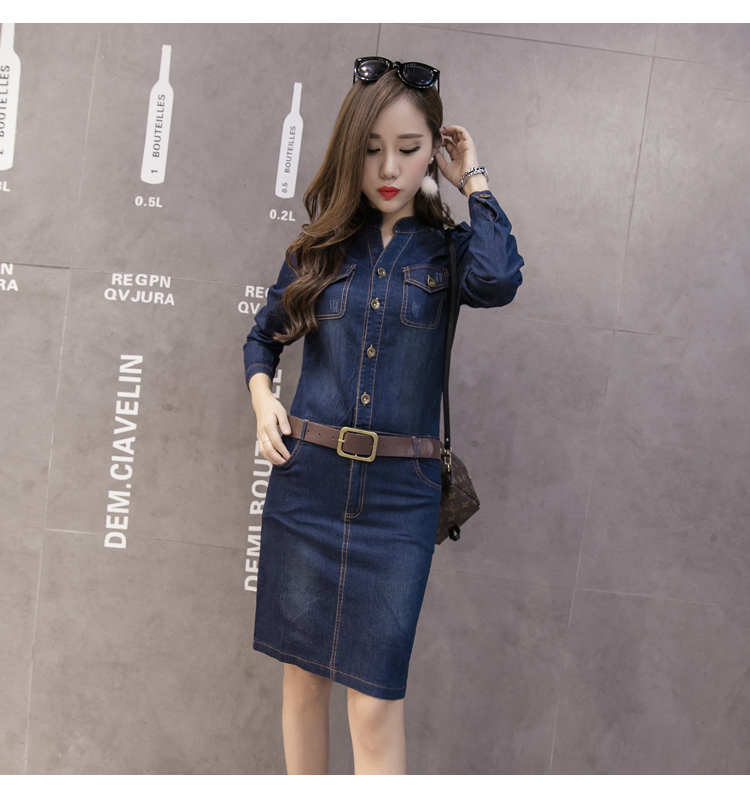 WD7483 Fashion Denim Dress Blue