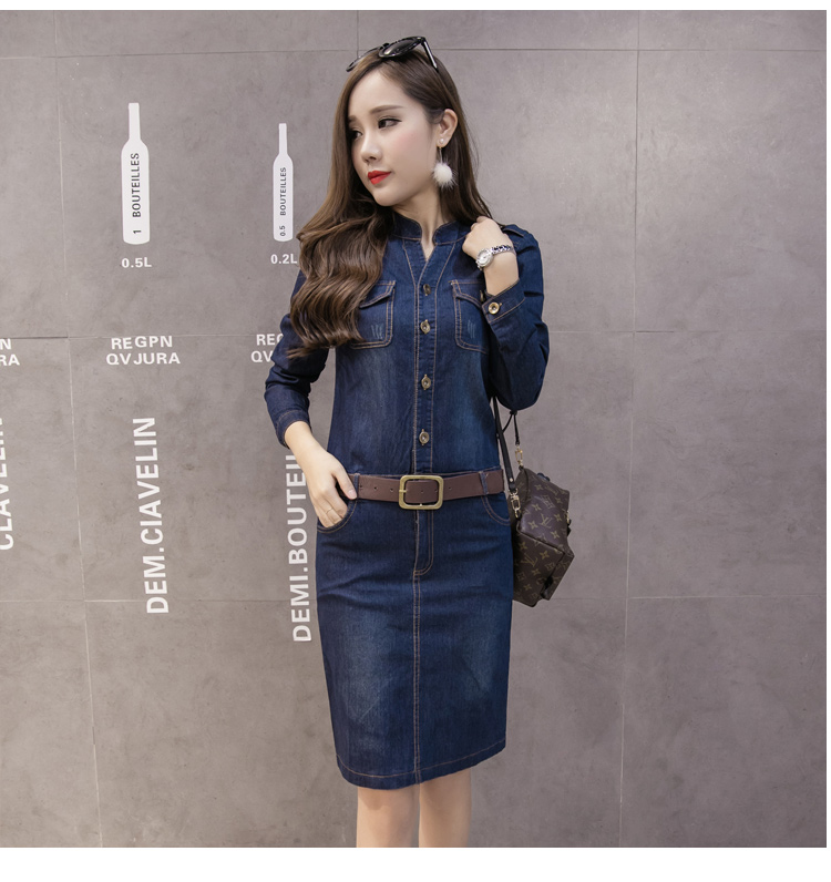 WD7483 Fashion Denim Dress Blue