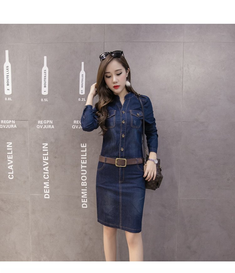 WD7483 Fashion Denim Dress Blue