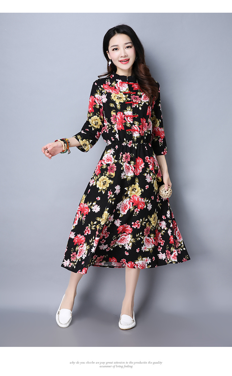 WD7496 Elegant Floral Dress Black