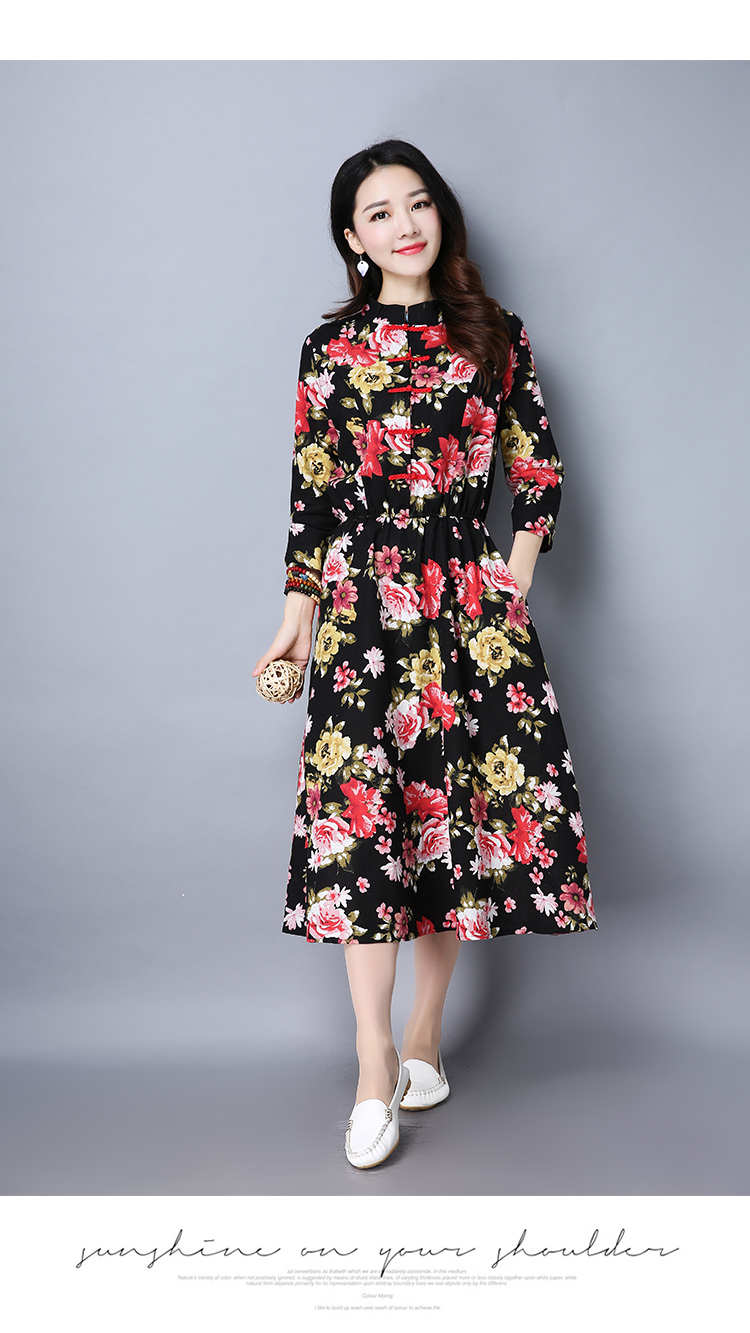 WD7496 Elegant Floral Dress Black