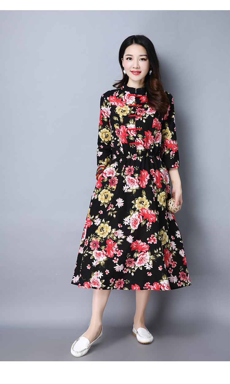 WD7496 Elegant Floral Dress Black