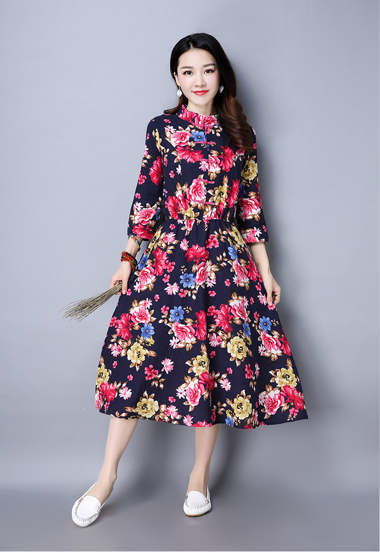 WD7496 Elegant Floral Dress Blue