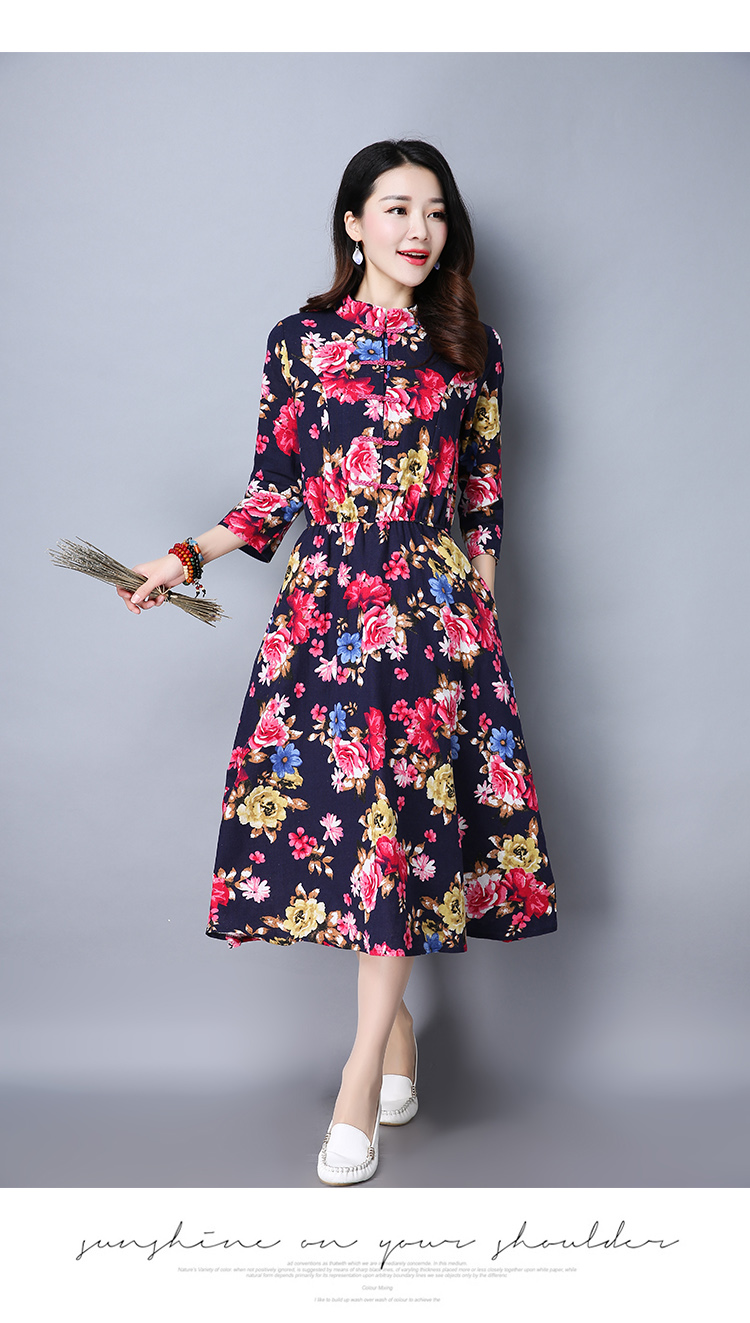 WD7496 Elegant Floral Dress Blue