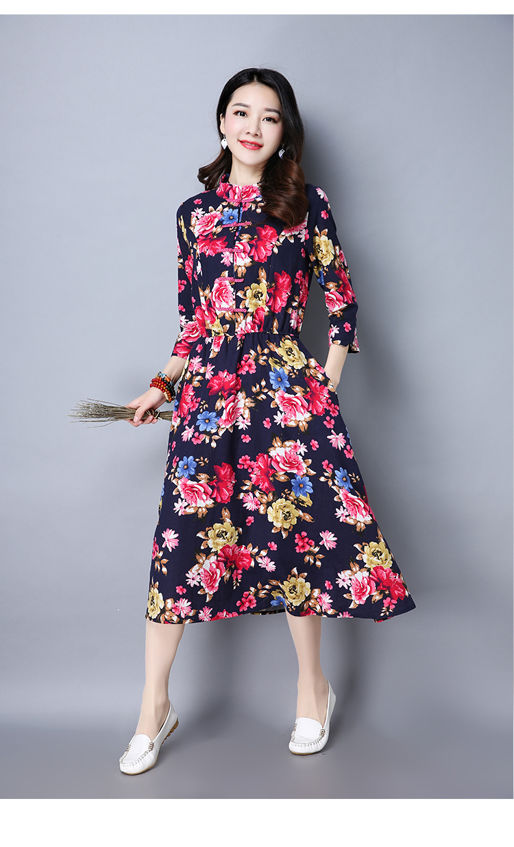 WD7496 Elegant Floral Dress Blue