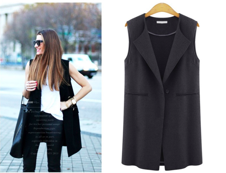 WJ7528 Sleeveless Fashion Coat Black