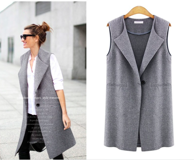 WJ7528 Sleeveless Fashion Coat Grey