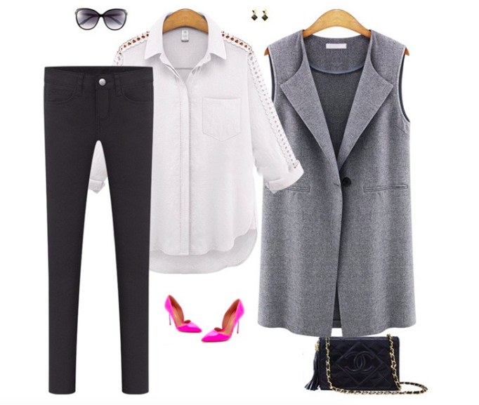 WJ7528 Sleeveless Fashion Coat Grey