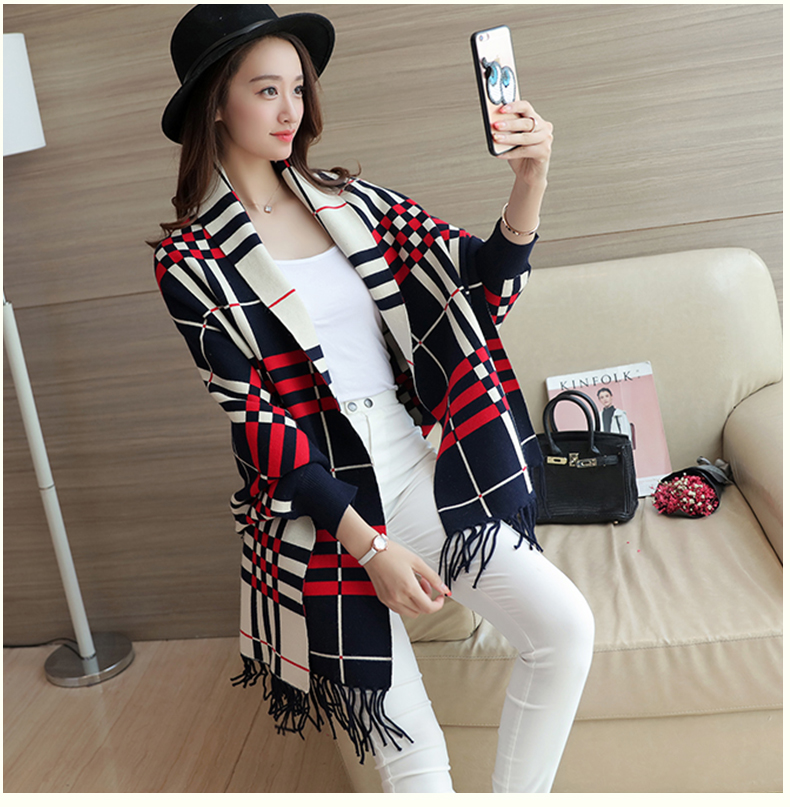 WJ3791 Checker Cardigan Blue