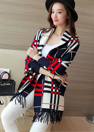 WJ3791 Checker Cardigan Blue