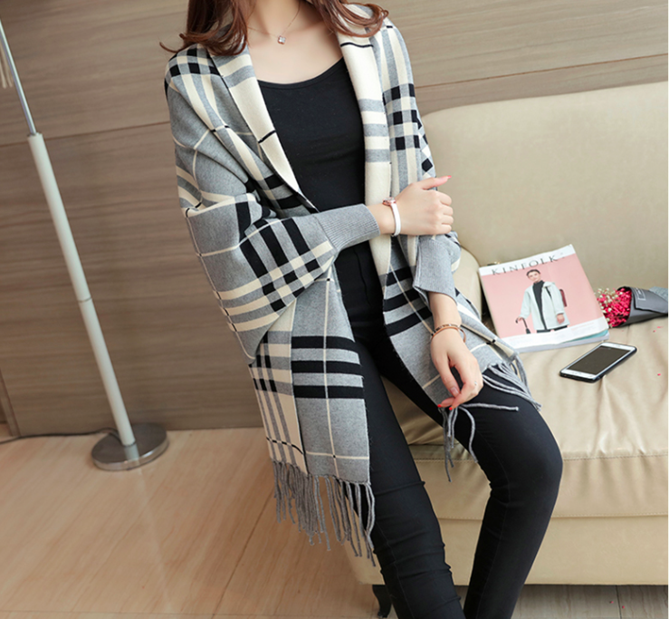 WJ3791 Checker Cardigan Grey