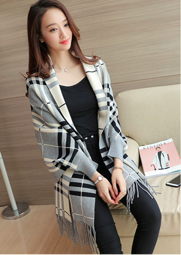 WJ3791 Checker Cardigan Grey