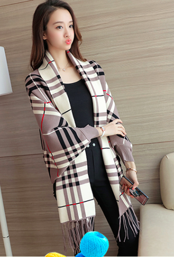 WJ3791 Checker Cardigan Khaki