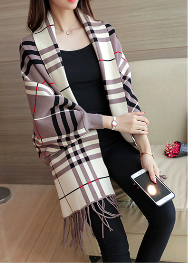 WJ3791 Checker Cardigan Khaki