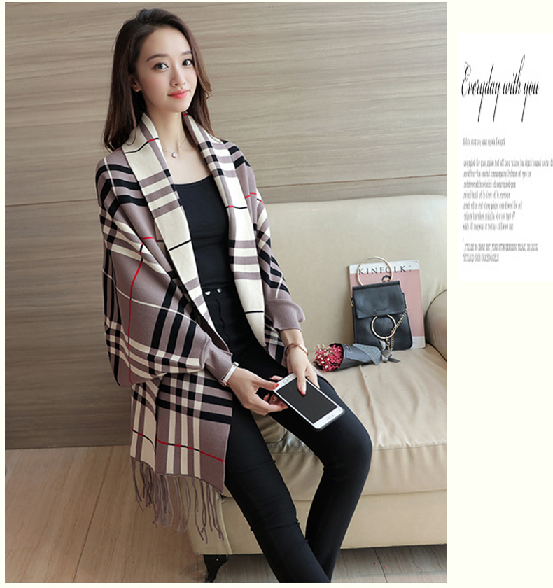 WJ3791 Checker Cardigan Khaki