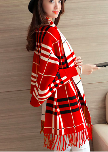 WJ3791 Checker Cardigan Red