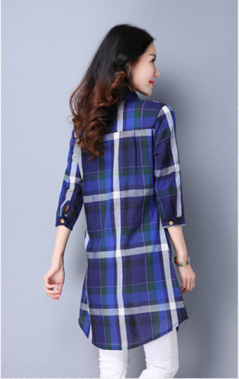 WT7533 Checker Long Top Blue