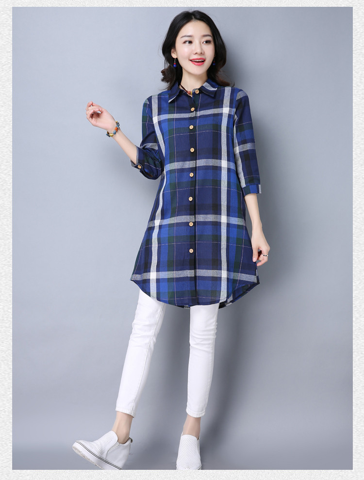 WT7533 Checker Long Top Blue