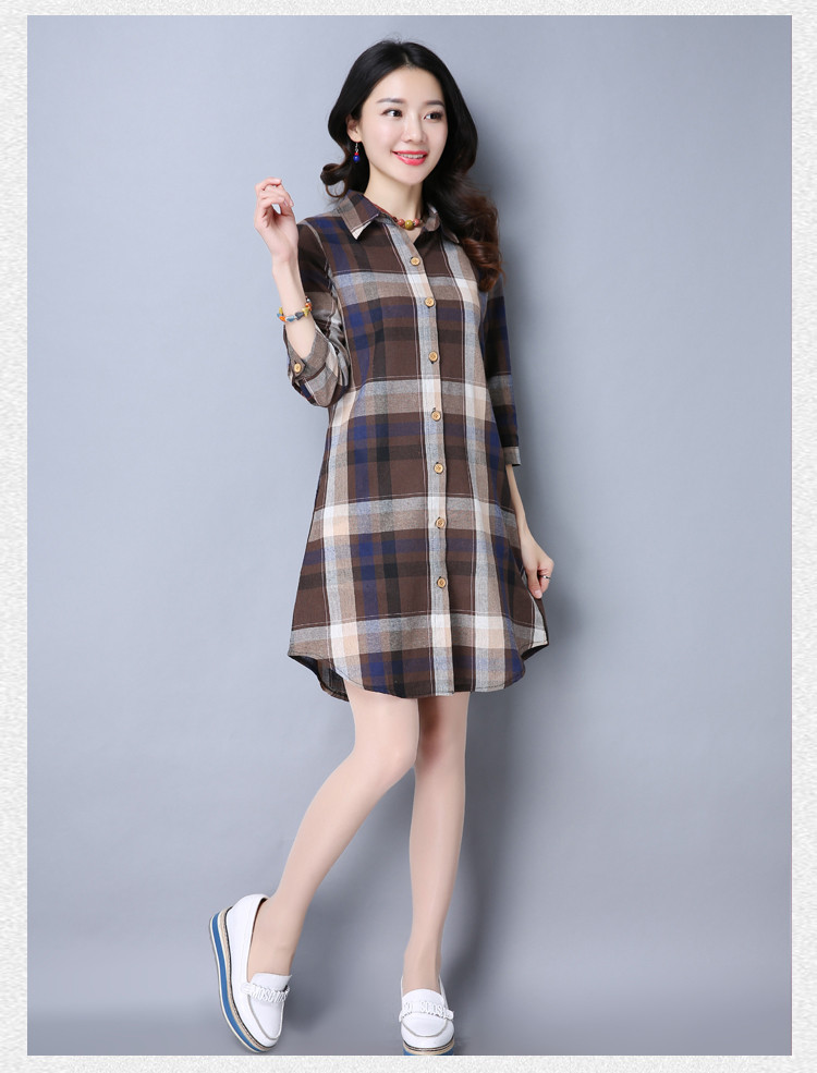 WT7533 Checker Long Top Brown