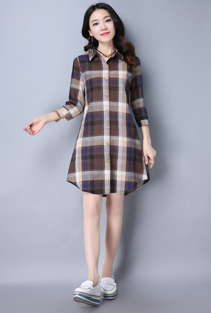 WT7533 Checker Long Top Brown