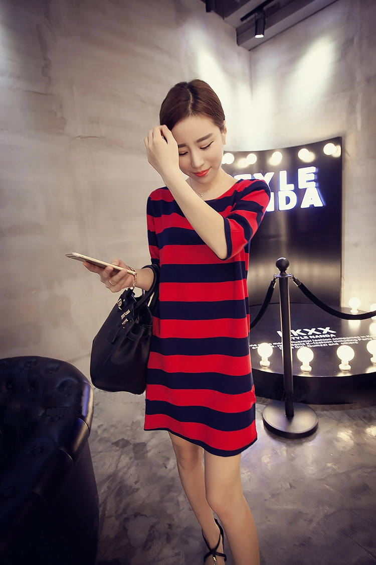 WD7541 Stylish Stripe Dress Red