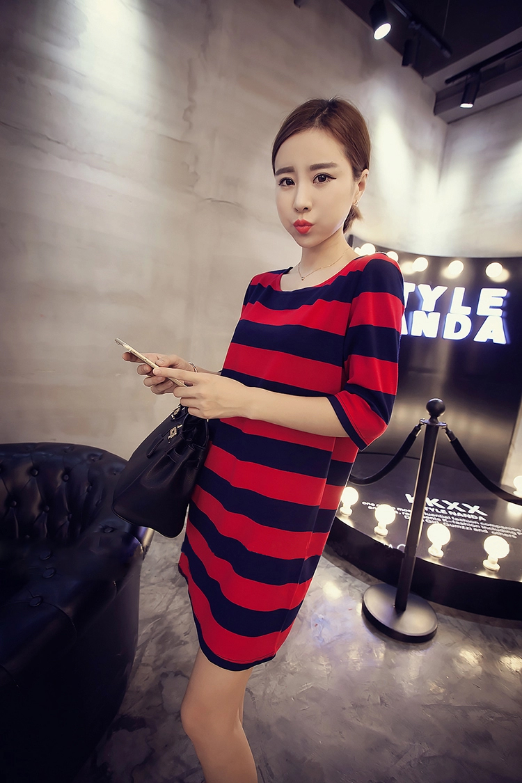 WD7541 Stylish Stripe Dress Red