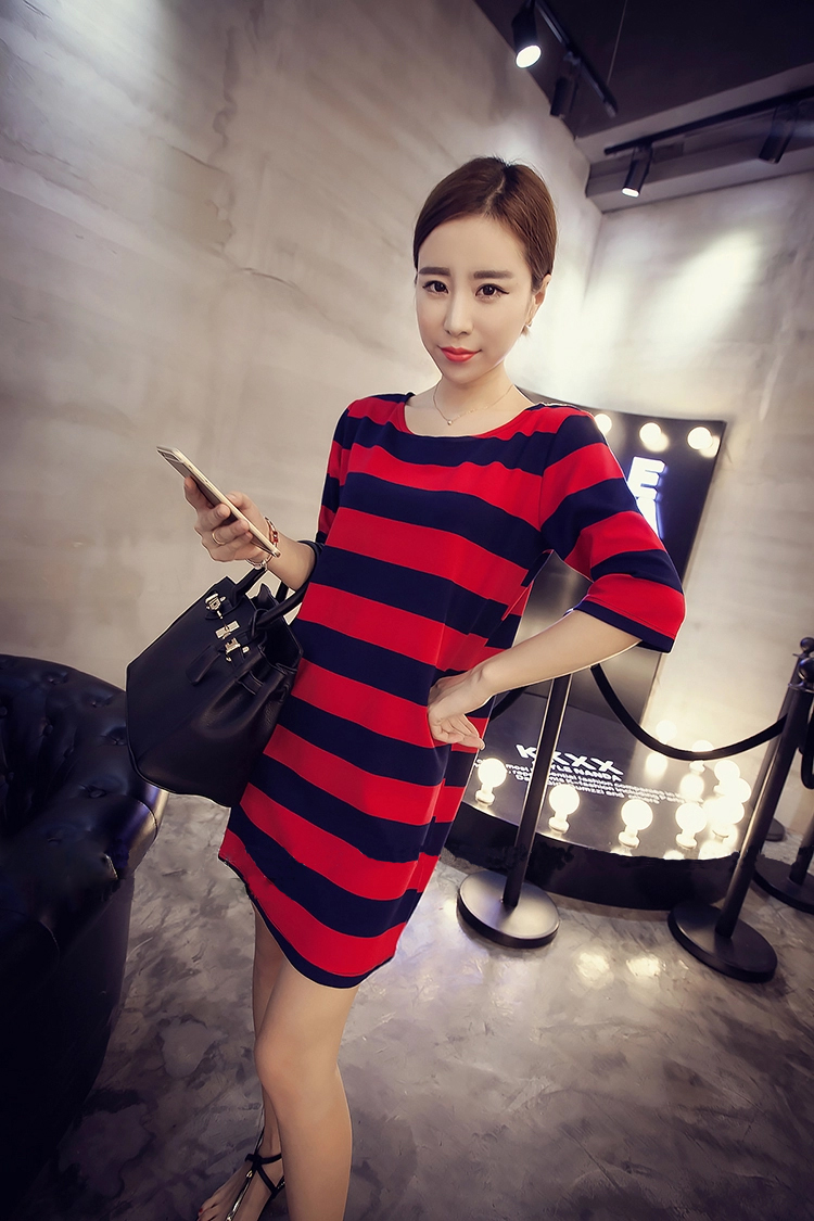 WD7541 Stylish Stripe Dress Red