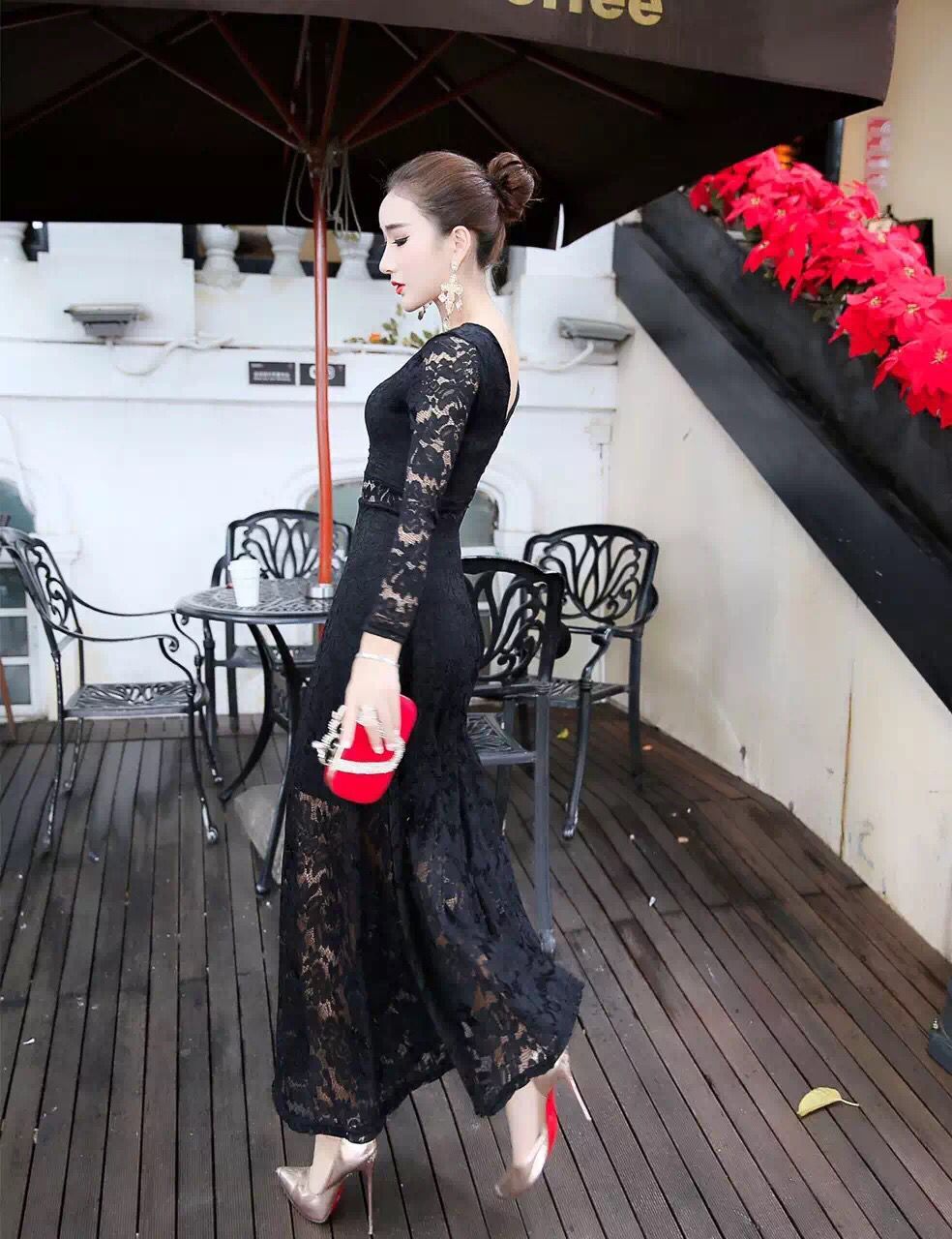 WD7554 Elegant Lace Dress Black