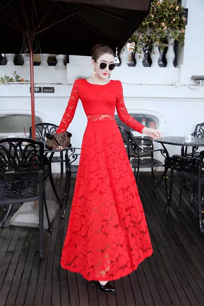 WD7554 Elegant Lace Dress Red