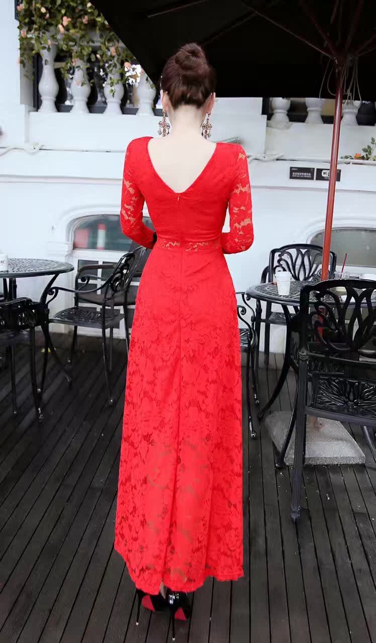 WD7554 Elegant Lace Dress Red