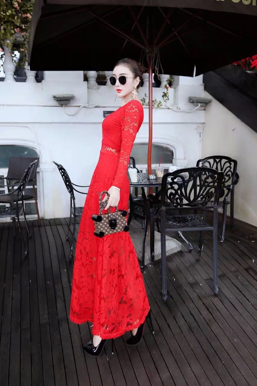 WD7554 Elegant Lace Dress Red