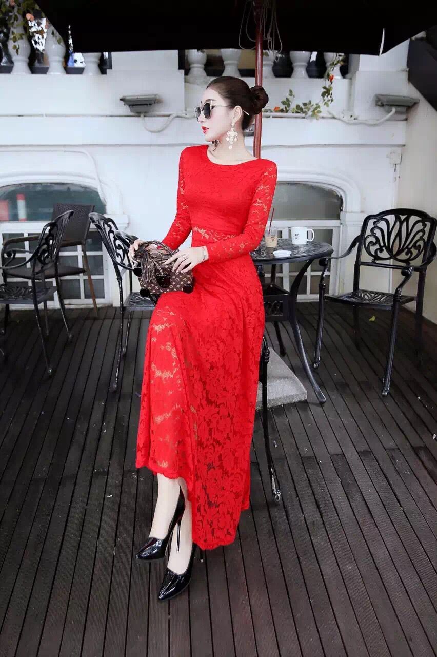 WD7554 Elegant Lace Dress Red