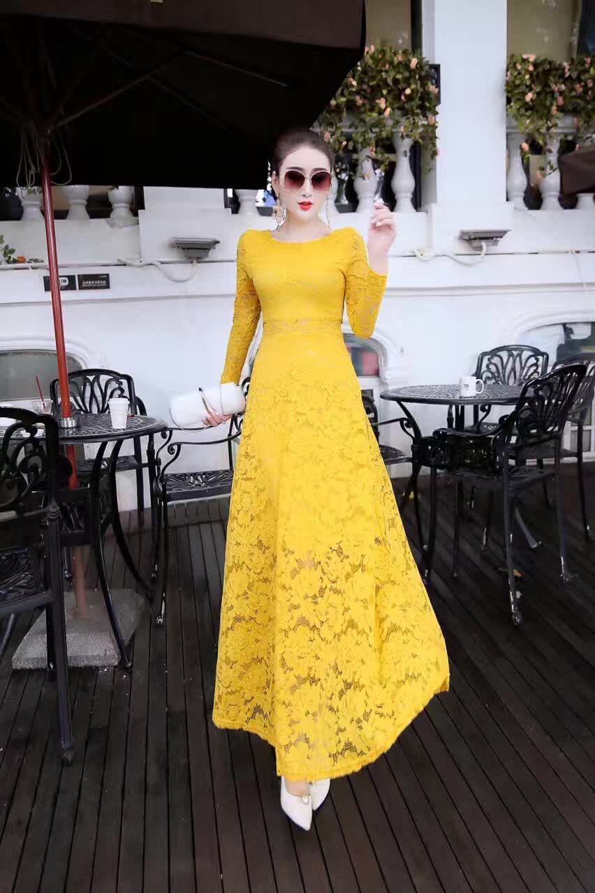 WD7554 Elegant Lace Dress Yellow