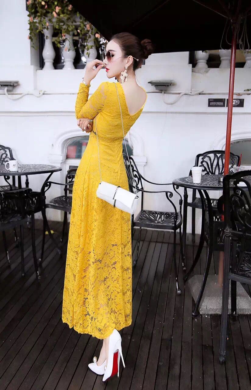 WD7554 Elegant Lace Dress Yellow