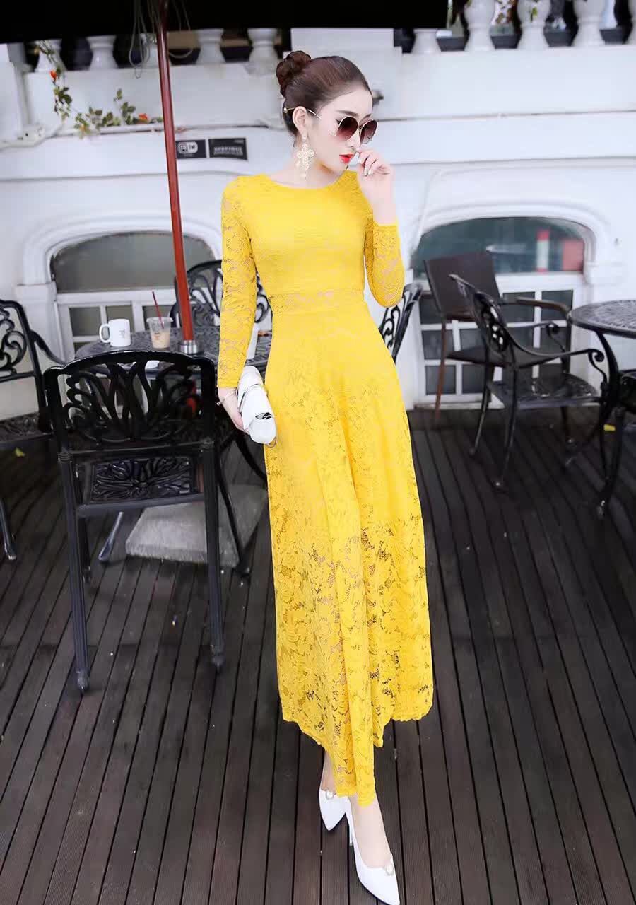 WD7554 Elegant Lace Dress Yellow