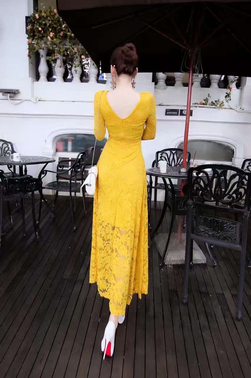 WD7554 Elegant Lace Dress Yellow