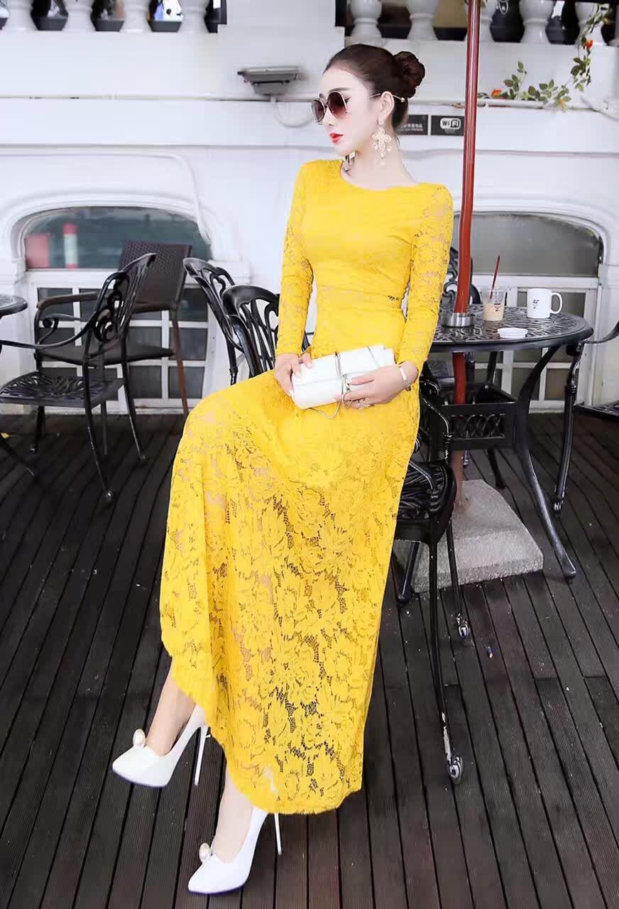 WD7554 Elegant Lace Dress Yellow