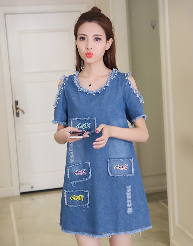 WD7566 Pretty Denim Dress Blue