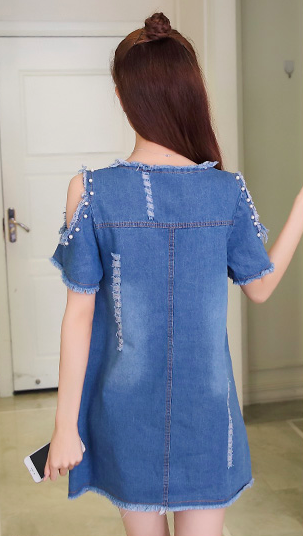 WD7566 Pretty Denim Dress Blue