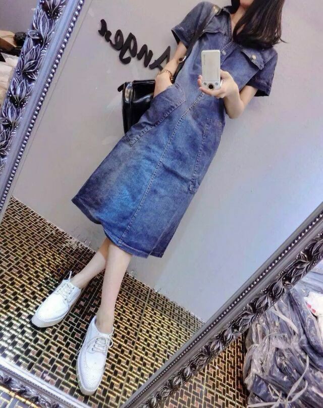 WD7567 Fashion Denim Dress Blue