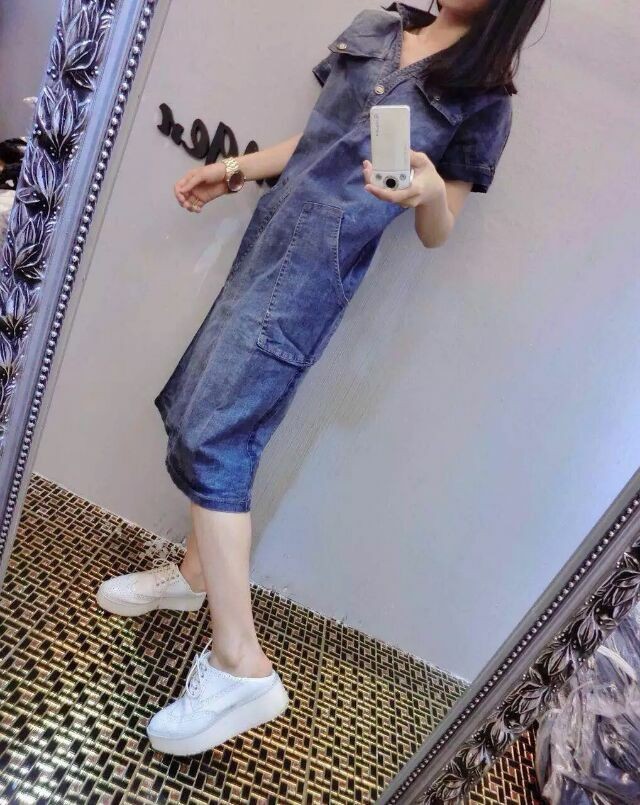 WD7567 Fashion Denim Dress Blue