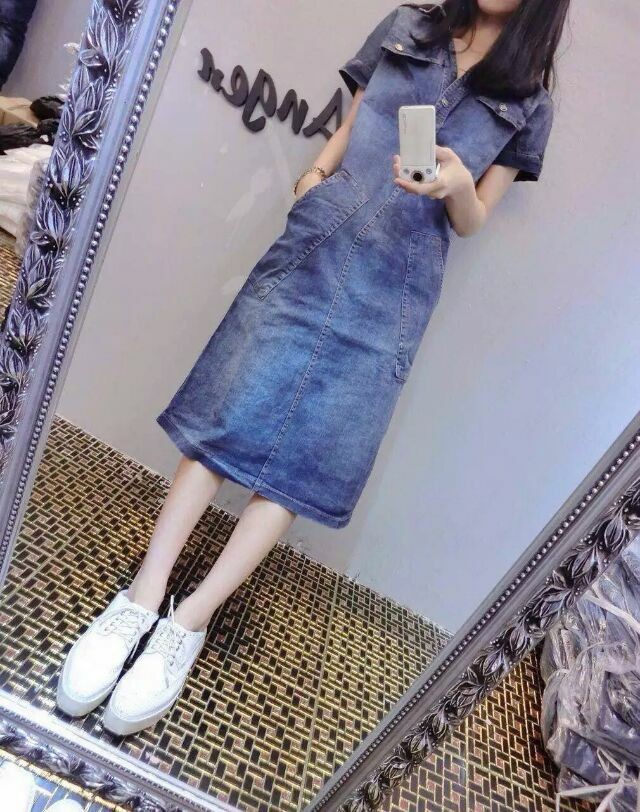 WD7567 Fashion Denim Dress Blue