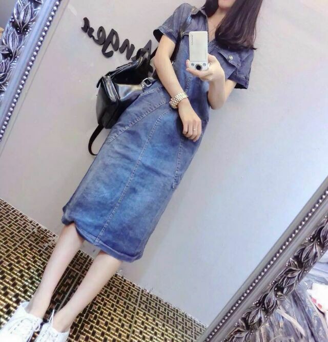 WD7567 Fashion Denim Dress Blue