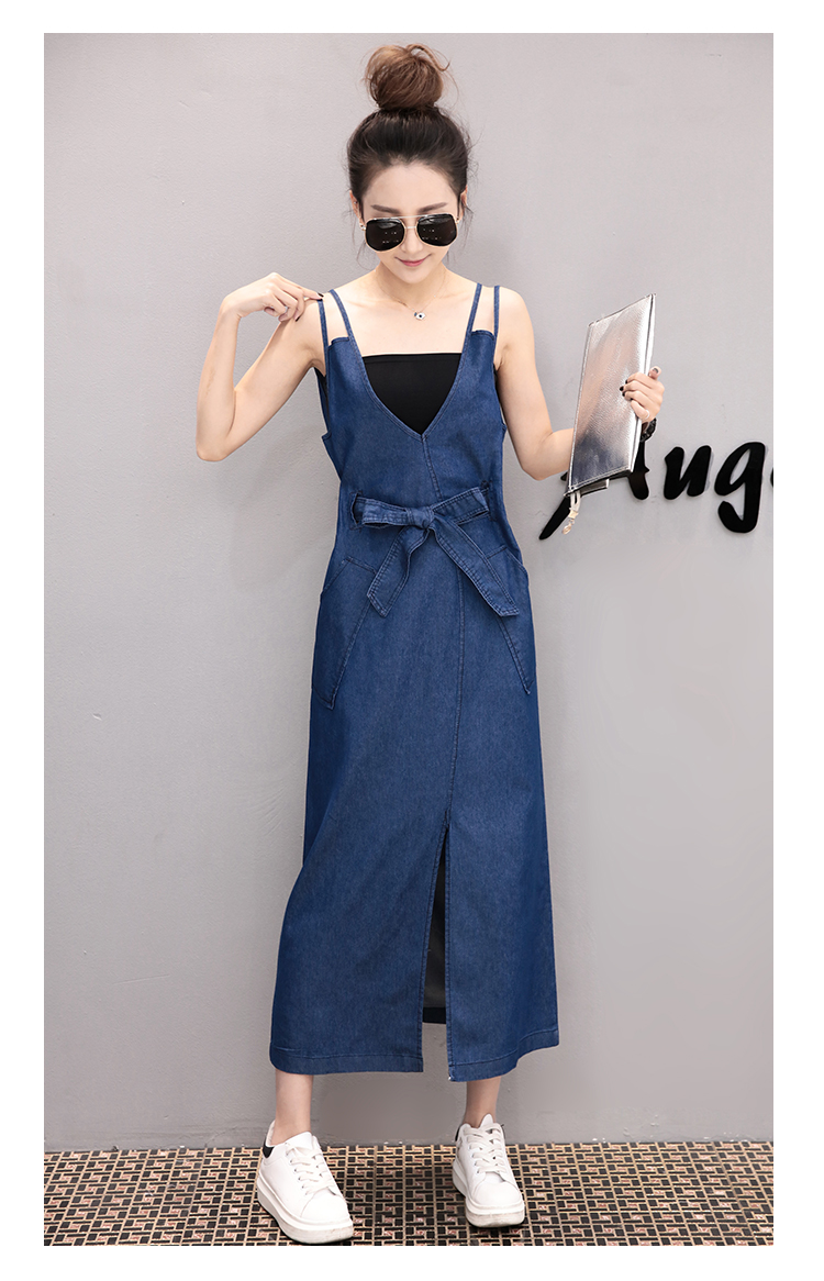 WD7569 Fashion Denim Dress Blue