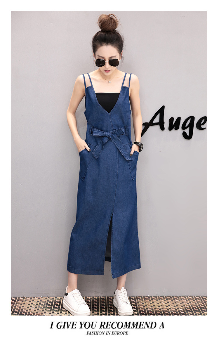 WD7569 Fashion Denim Dress Blue